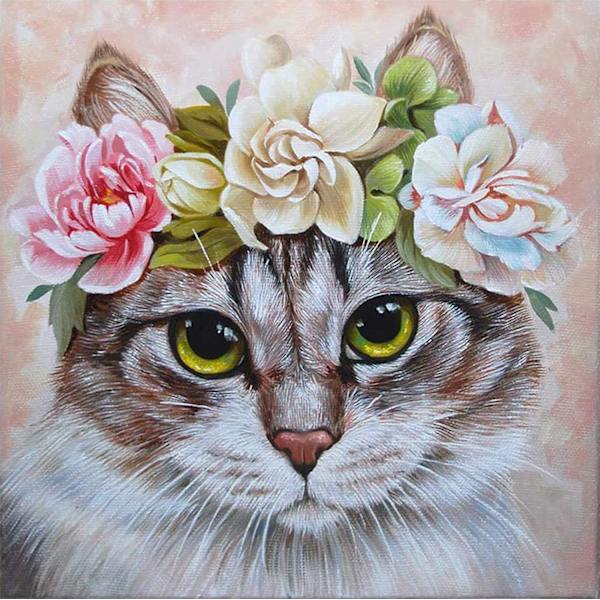 Diamond Painting Komplette Firkantede Sæt, Smuk Kat 40 x 40 cm,