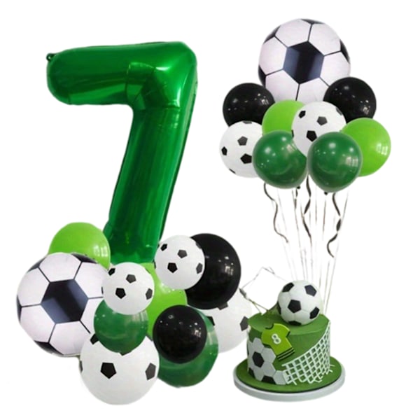 Fotbollsballonger 7-årsdag Dekorationer för Pojke, Fotbollsserie Latexballonger, Svarta Gröna Vita Ballonger för Fotbolls Sporttema Fest