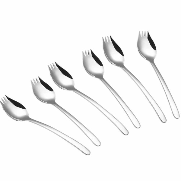 Sporks 6-pakkaus Mini 18/10 Ruostumaton teräs Sporks Lapset, Hedelmäalkupala Jälkiruoka Salaatti Lasten Aterimet Setti, 8.2-tuumainen Pitkä(S)