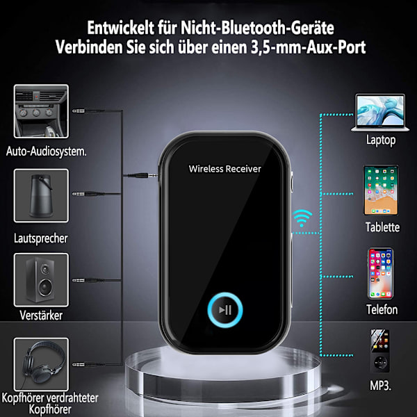 Cocoda Bluetooth sovitinauto, Mini Aux Bluetooth 5.0 -sovitin handsfree-puheluilla, kaksoisyhteys, 16 tunnin soittoaika, Bluetooth vastaanotin autoon, kotiin