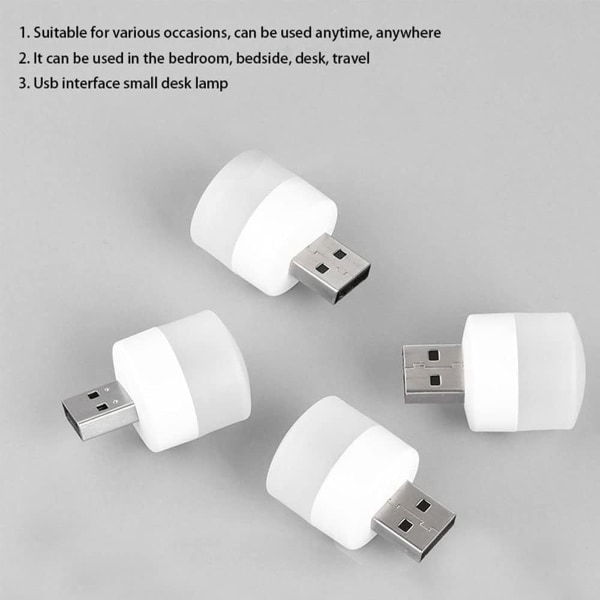 Natt USB lampa, mini LED-lampa, stickkontakt, varmvit, passande