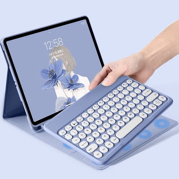 Tastaturdeksel med berøringsplate Søte runde taster Farge tastatur iPad Air2/Pro9.7Generasjon Avtakbart Bluetooth berøringstastaturdeksel - Lilla