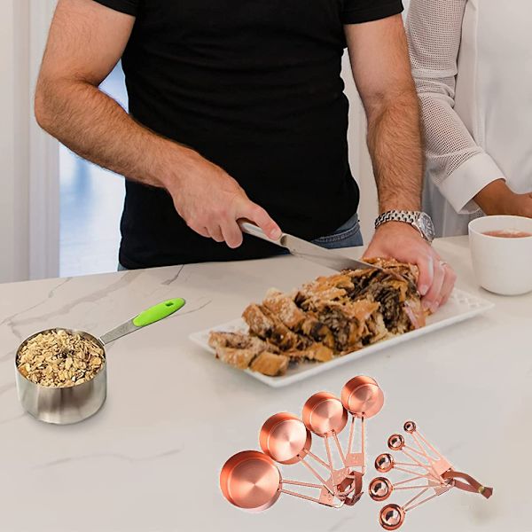 Rostfria måttkoppar och skedar set, mått för
