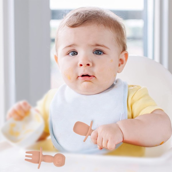 Silikon Baby Gaffel och Sked Set, Baby Led Weaning Bestick,