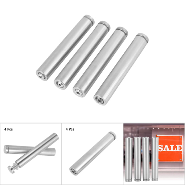 4pcs Hollow Stainless Steel Advertise Fixing Pins Glass Standoff Mounting Bolts (19*150mm)