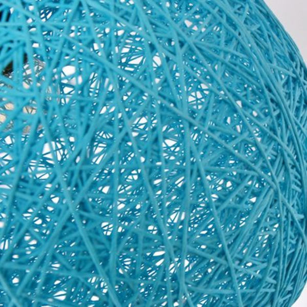 Blå Retro Pendellampe Flet Rund Globe 15cm ,