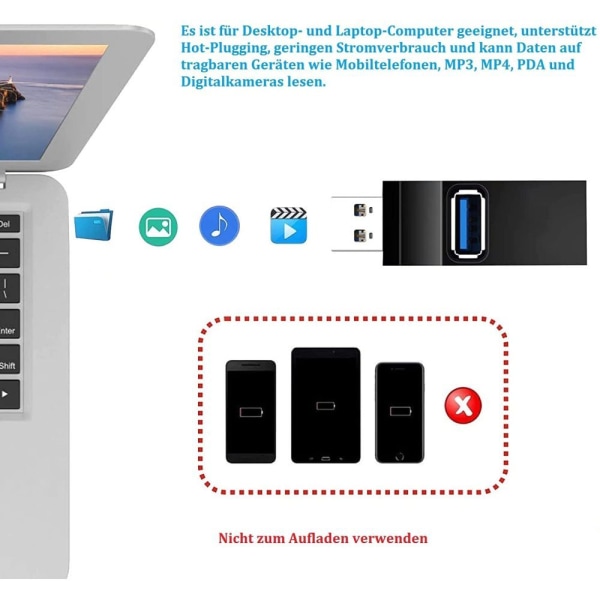 3-portars USB 3.0-hubb, USB-docka, datahubb, USB-splitter, USB-adapter för PC och bärbar dator, bärbar hubböverföring