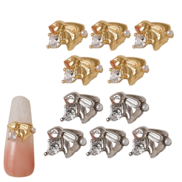 10 st 3D kanin nagel charms strass diamanter glitter roterande nagelkonst kanin metall charms design för nagelkonst dekoration DIY hantverk