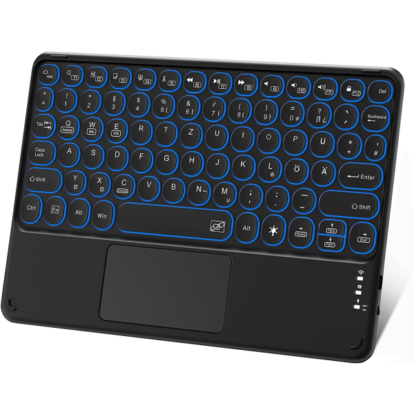 Bluetooth-tastatur med flere enheder med touchpad, genopladeligt bærbart trådløst tablet-tastatur med touchpad og 7-farvet baggrundslys kompatibel med