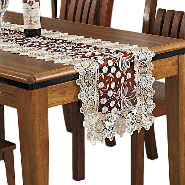 Blommig mönstrad broderad spets bordslöpare polyester rektangulär bordslöpare för hem matsal sminkbord dekoration