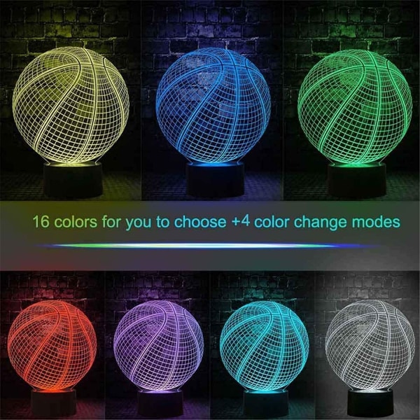 Koripallo 3D Illusion syntymäpäivälahjalamppu, 16 vaihtuvaa väriä