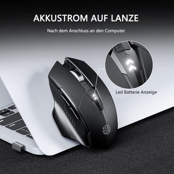 Bluetooth -hiiri, INPHIC-monilaitteen hiljainen ladattava langaton Bluetooth hiiri (Tri-Mode: BT 5.0/4.0+2.4G), 1600DPI ergonominen kannettava hiiri