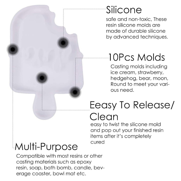 10 st Resin Casting Shaker Molds Set, 5 st Quicksand Silikonformar