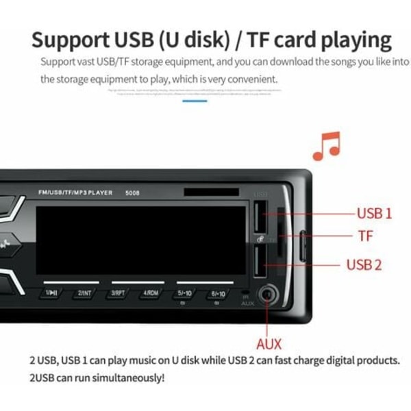 Autoradio Bluetooth Bilradio, 1Din Bilradio, 4x60W Bilradio 7Farger FM Stereo Radio USB/SD/AUX/EQ/MP3-spiller autoradio Pioneer