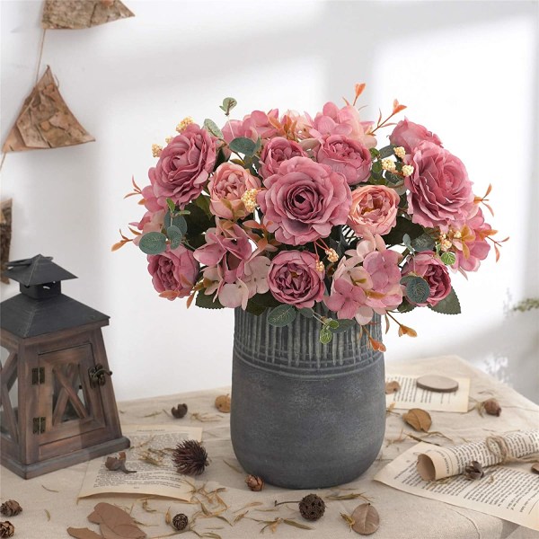 2 Pakker Kunstige Blomster Kunstige Pion Silke Hortensia Buket