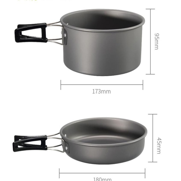 Camping-kokkärlsset, picknickset, aluminium, campingbordsset för 2-3 personer, camping, utomhusvandring, ryggsäcksvandring, picknick, grill
