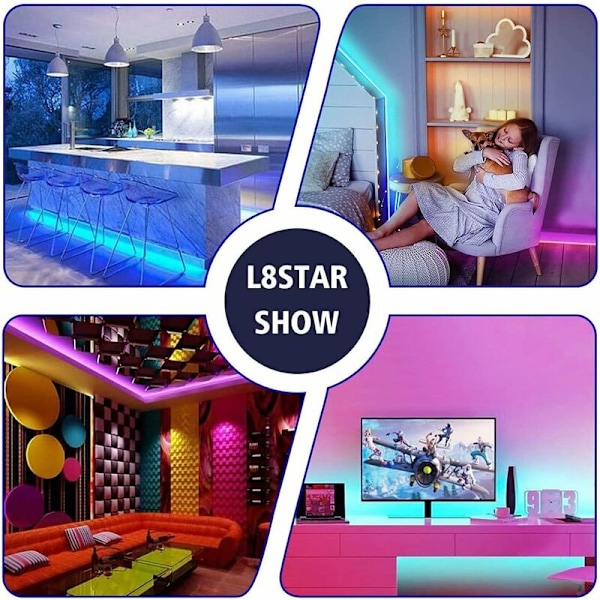 Led 15M Multi-Color RGB Led Strip App Control, Led Bånd med 44 Knappers Fjernbetjening, Synkroniser med Musikrytme/Timerfunktion, til Dekoration,