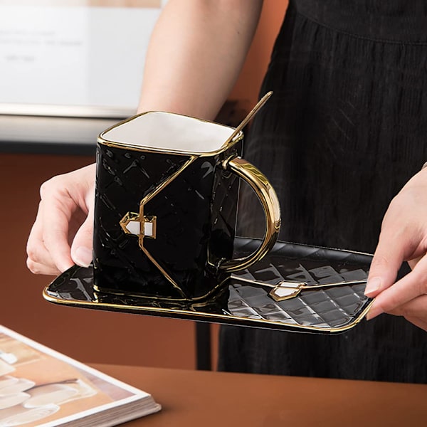 Handväska-formad kreativ keramisk mugg med fat porslin bricka