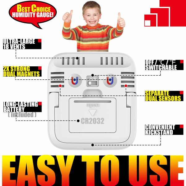 Luftfugtighedsmåler, 2-pak Max indendørs termometer Hygrometer Luftfugtighedsmåler Temperatur- og fugtighedsmåler med dobbelte sensorer til soveværelse, kæledyrskrybdyr,