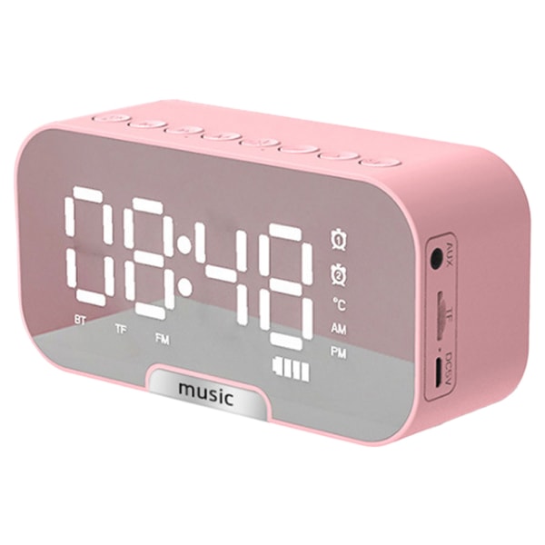 Trådlös Bluetooth högtalare spegelklocka mini väckarklocka pink