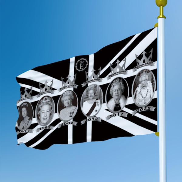 Hennes Majestäts flagga, minnesmärke över Storbritanniens drottning F
