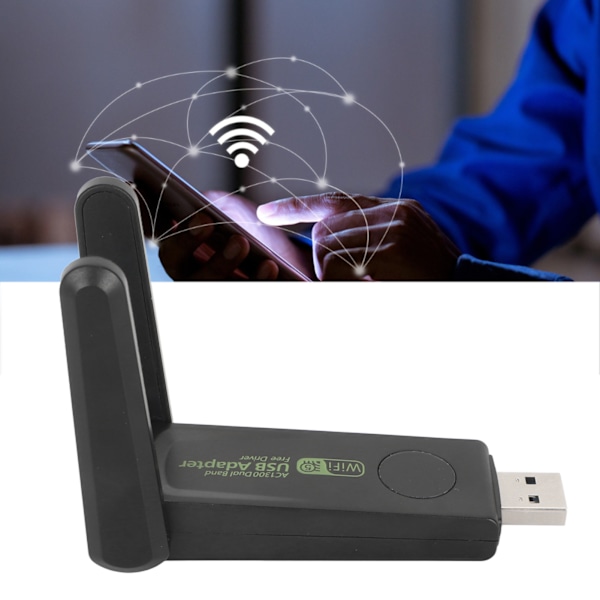 Trådløs netværkskort adapter 1300Mbps 2.4G 5G Dual Band High Gain Antenne USB3.0 WiFi Adapter til PC