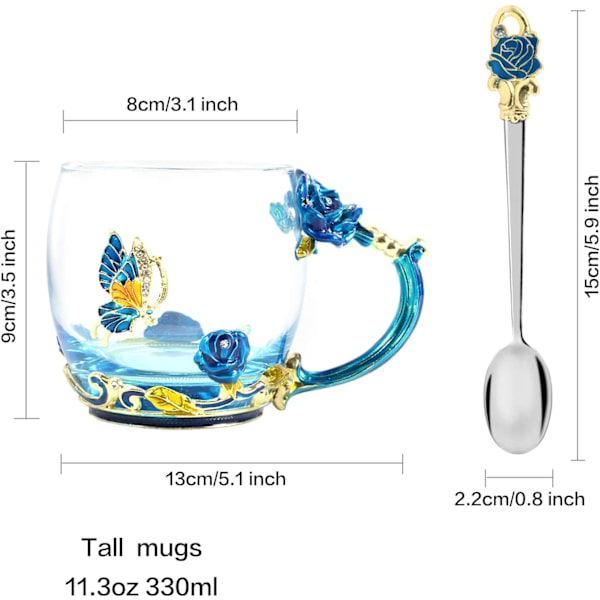 330 ml emalj tekopp glas kaffekopp Handgjord Rose tekopp Vale Blue-short