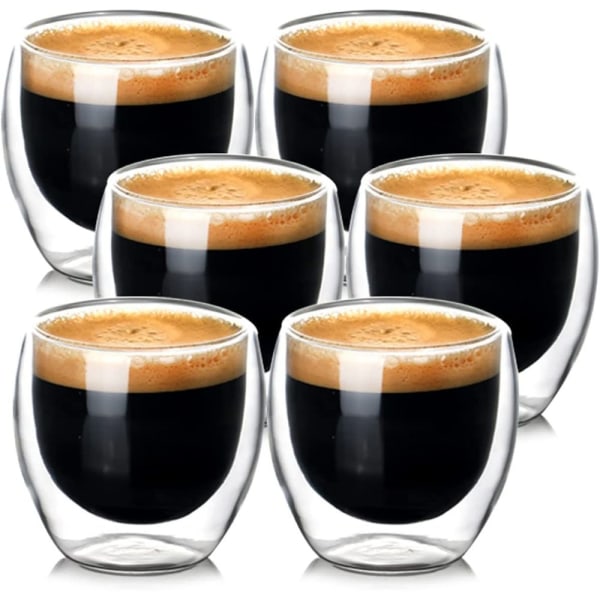 6-Piece Set Double Wall Espresso Mugs, Coffee Mugs, Floating Effect Thermos, Espresso Mugs