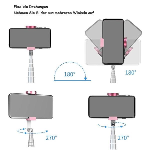 Selfie Stick Telefonstativ, Letvægtsaluminium, Udvidelig Alt-i-Én, med Bluetooth Fjernbetjening og 270° Rotation, Ministativ til