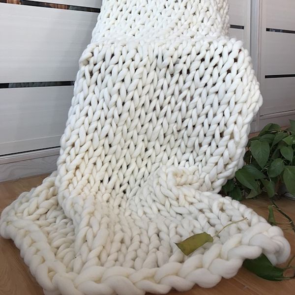 Mysig chunky stickad filt handgjord garn husdjurssäng stol soffa filt heminredning present