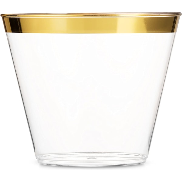 50 guldfärgad plastmugg - 9 oz klara gammaldags glas