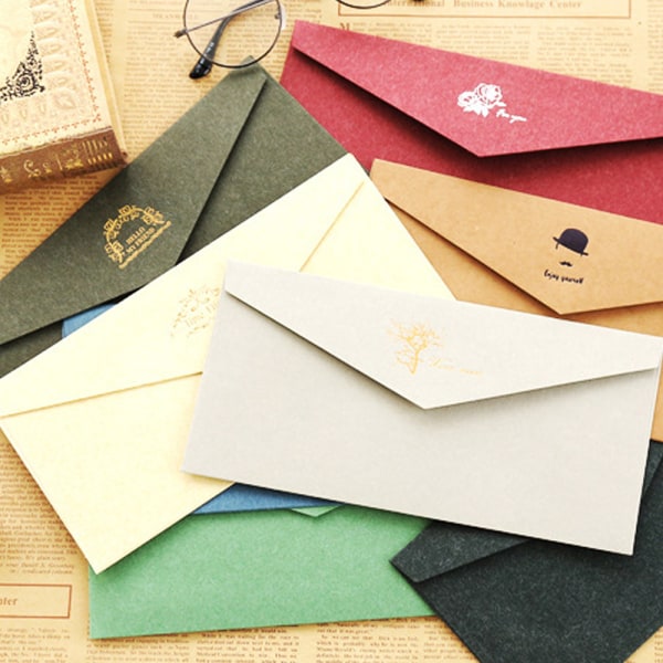 10 stk Vintage farvestempling konvolut til kort til fødselsdag,