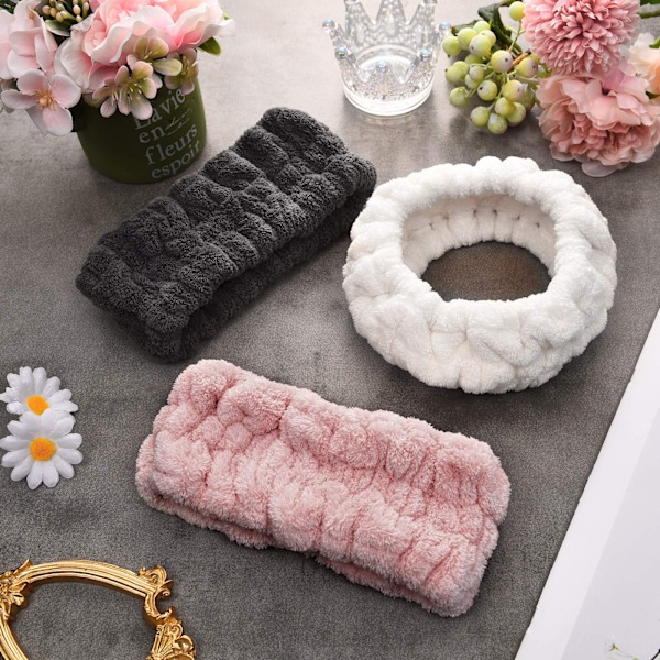3 stycken spa-pannband för smink och tvätt av ansiktet för kvinnor