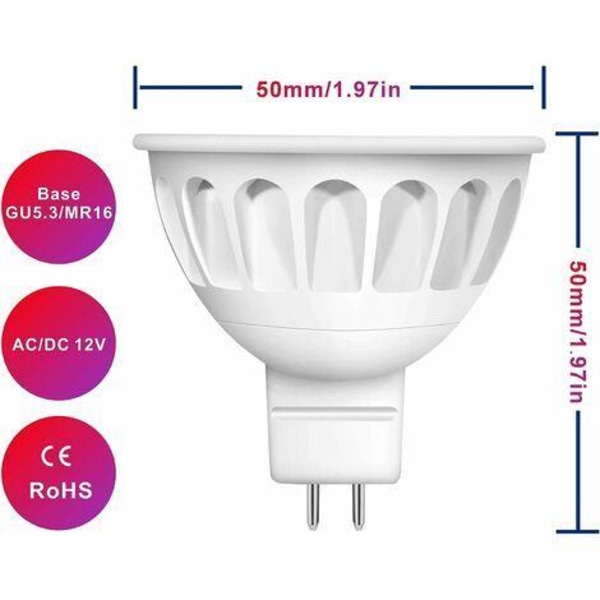 Mr16 LED-pære, varm hvit 3000k, Versailles 5w pære tilsvarende 50w halogenlampe, Ac/Dc 12v, 450lm, 40° vinkel, ikke-dimbar, 6-pakning [Energi