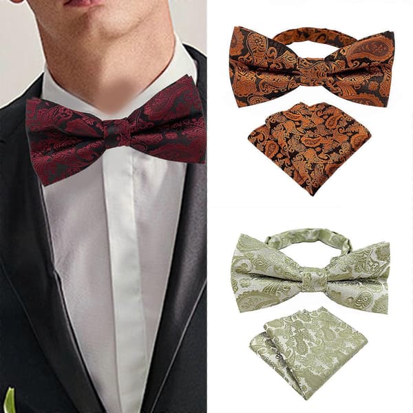 Klassisk blomstret jacquard-butterfly med matchende lommetørklæde til mænd – slips til bryllupper og forretningsmøder D08
