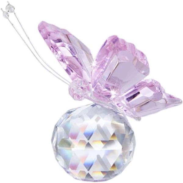 Pink Crystal Flying Butterfly med Crystal Ball Base Figurine Co