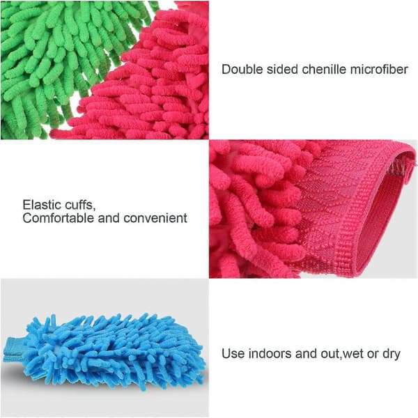 5-pack biltvättshandskar Chenille mikrofiber biltvättshandskar Dubbelsidiga reptåliga biltvättshandskar, 5 färger