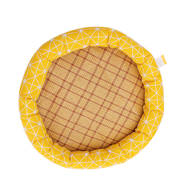 Round Pet Cooling Bed Cartoon Printing Pet Sleeping Bed Summer Breathable Pet Mat for Dogs Cats Yellow Grid