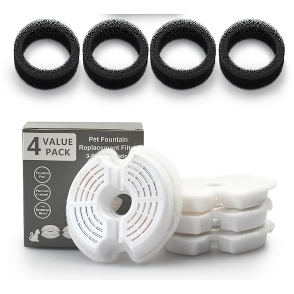 Ersättningsfilter för djurfontän - 4-pack kattfontänfilter