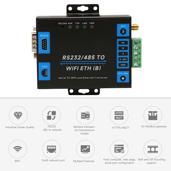 RS232 RS485 Seriell till Ethernet Adapter Professionell Transparent Transmission Seriell till WiFi Ethernet Trådlös Konverter