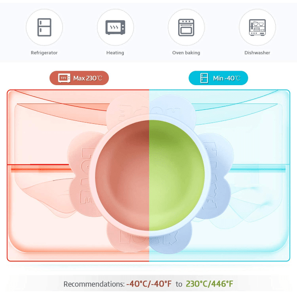 Silikon sugekoppskål, babymatingskåler med sugebase, Sil