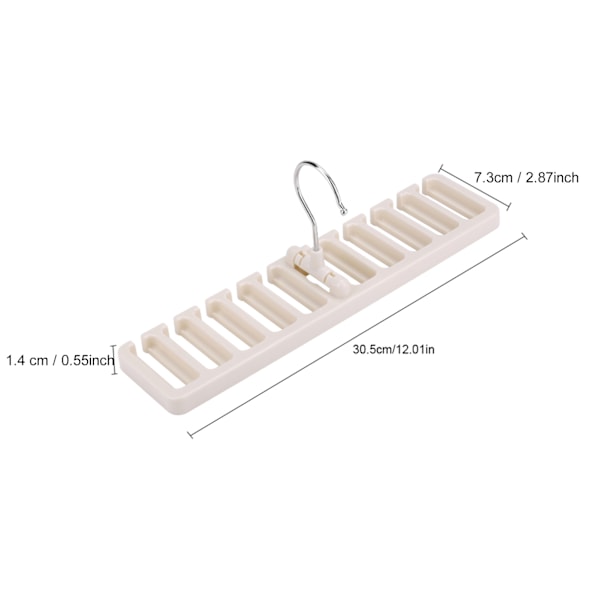 Beige 10-spors slipskjerfholder i slitesterk plast for klesskap, plassbesparende