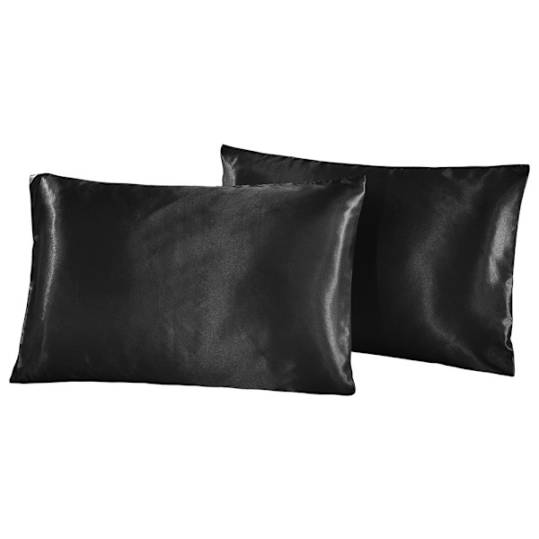 Sengelinned Luksus Blødt Silke Satin Pudebetræk Sort Med Lynlås US Standard 51*66*2 cm