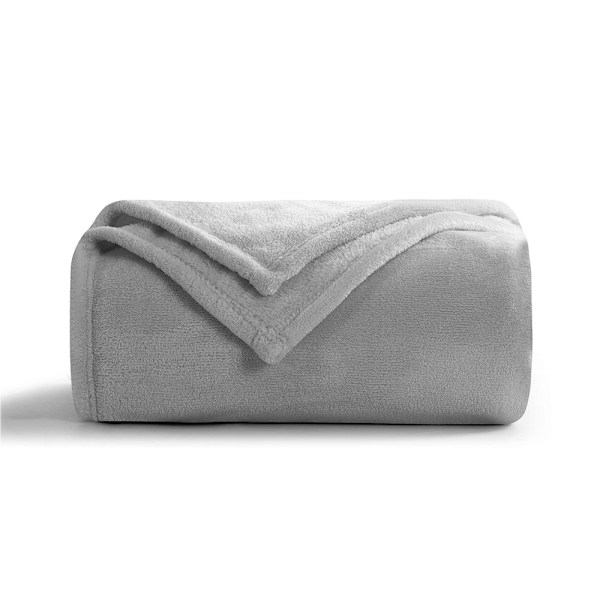 Myk teppe, fluffy teppe, grå - fleece teppe, 150 x 200 cm, XL, varmt sofateppe, koselig teppe, lysegrå, mykt som et stueteppe,