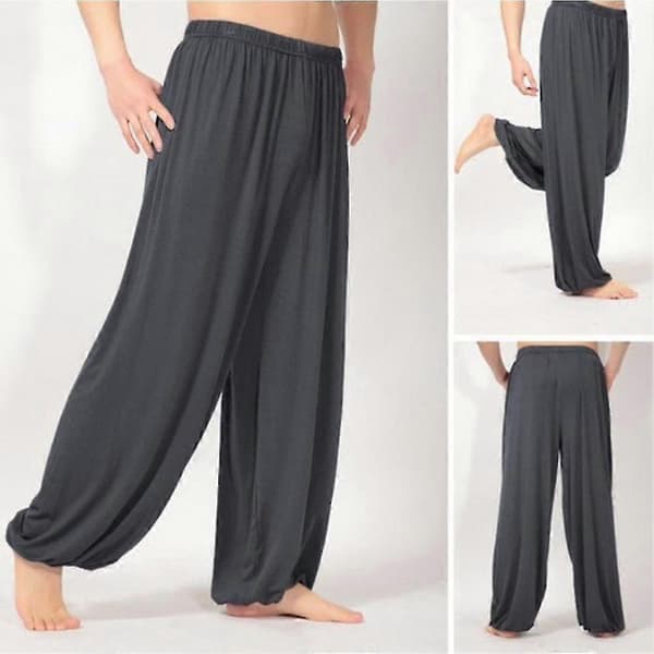 Afslappede ensfarvede baggy yogabukser til mænd M Dark grey