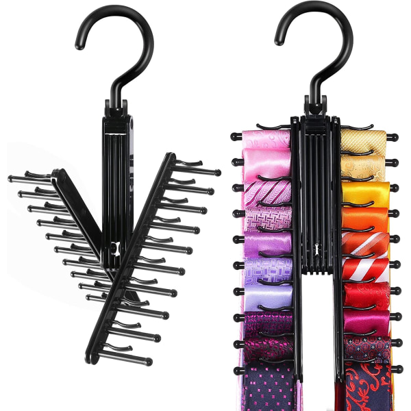 2 PCS Tie Rack Holder,Rotate to Open/Close Tie and Belt Hanger