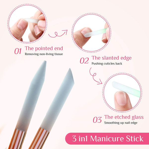 Glass Cuticle Pusher Cuticle Stick Set Dobbeltsidig Negl