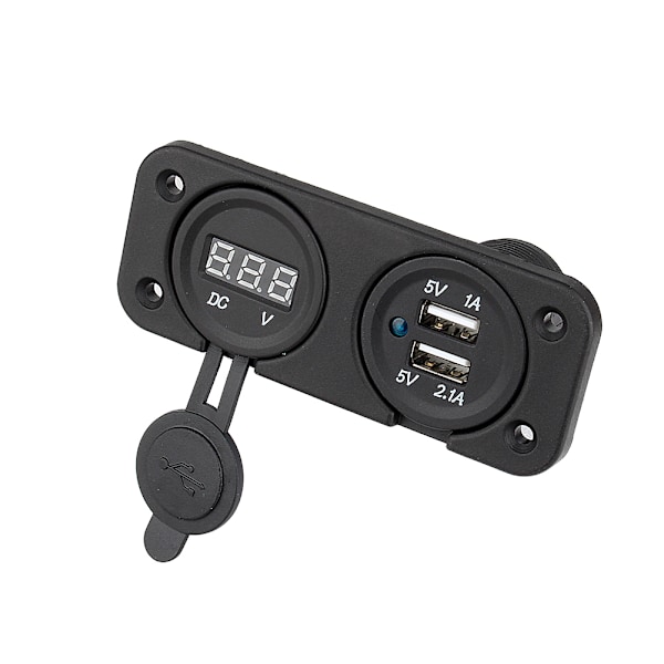 Digital DC Voltmeter LED Dobbel 2 USB Port Lader for Bil Båt Marine