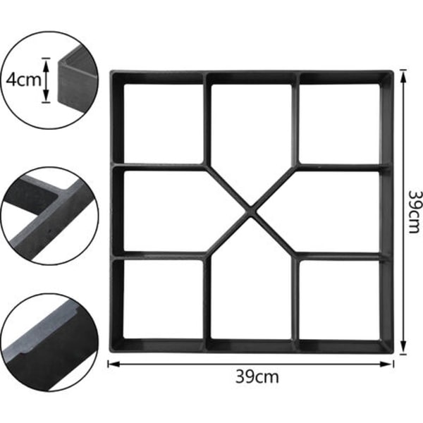 Form til betonstøbning - Gør-det-selv støbeform i robust sort plast - 40x40 cm