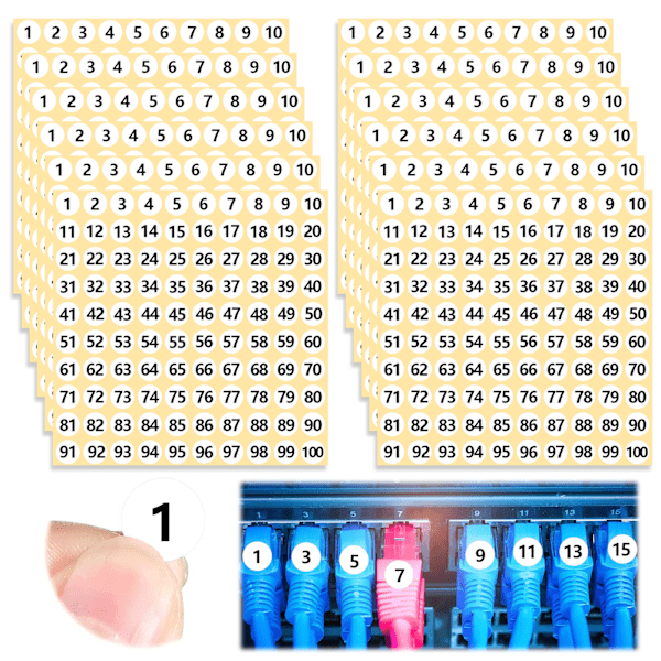 12 Sheets Small Number Stickers, 1 to 100 Number Self Adhesive Stickers, Sticky Round Number Labels